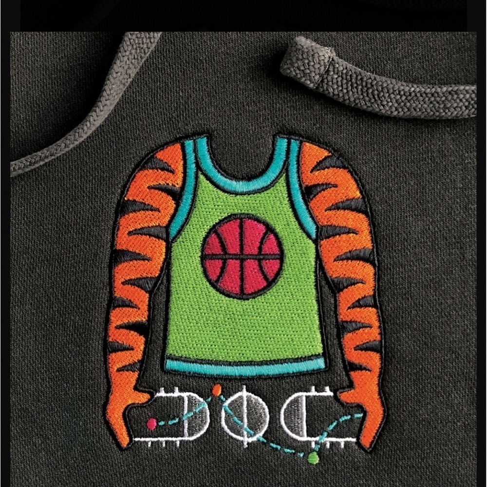 Custom made embroidered basketball hoodie. Large.